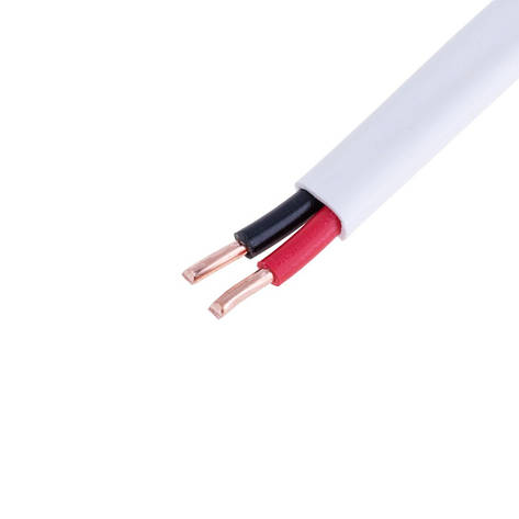 Провід плоский 2x4mm² одножильний в білій оболонці 12AWG (PVC, 2xD2.25mm) чорний, червоний, 1м, фото 1