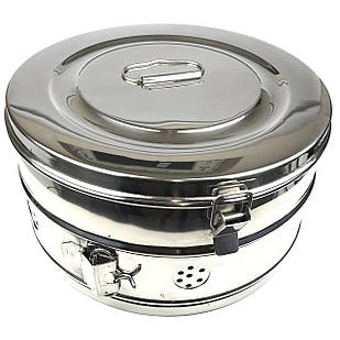 Коробка стерилізаційна з неіржавкої сталі Schimmelbusch No 9. Діаметр 290 мм, висота 145 мм, об'єм 9,5 л