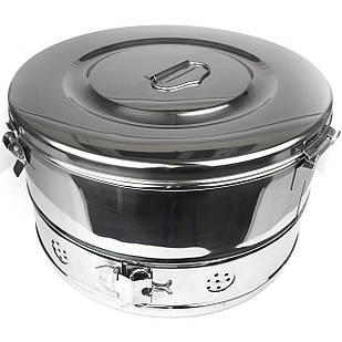 Коробка стерилізаційна з неіржавкої сталі за SCHIMMELBUSCH No 18. Діаметр 340 мм, висота 190 мм, об'єм 17,2