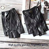 Шкіряні рукавиці без пальців. Перчатки для водіння, фото 2
