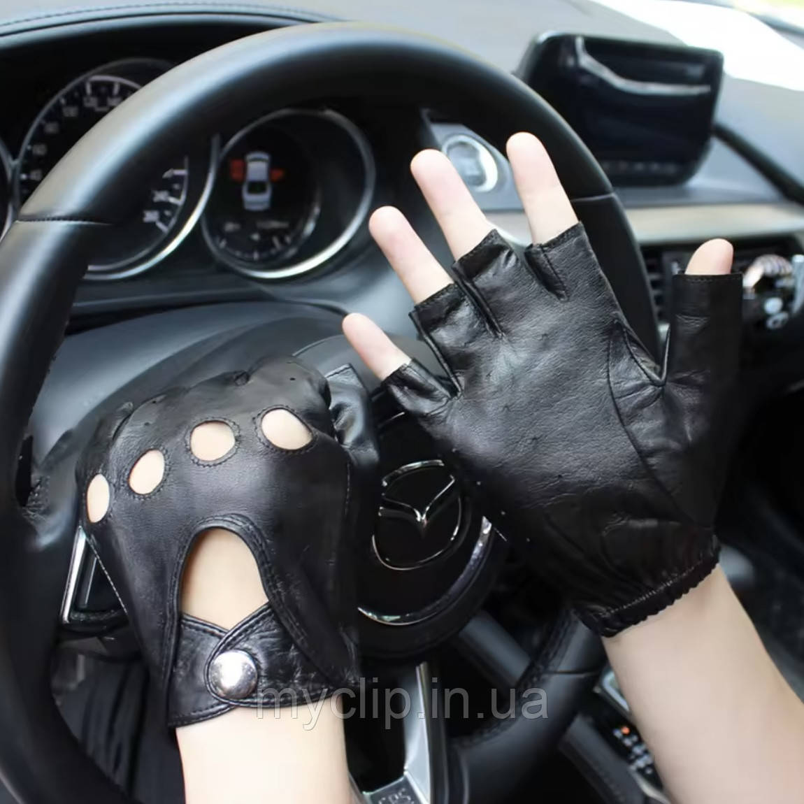 Шкіряні рукавиці без пальців. Перчатки для водіння, фото 1