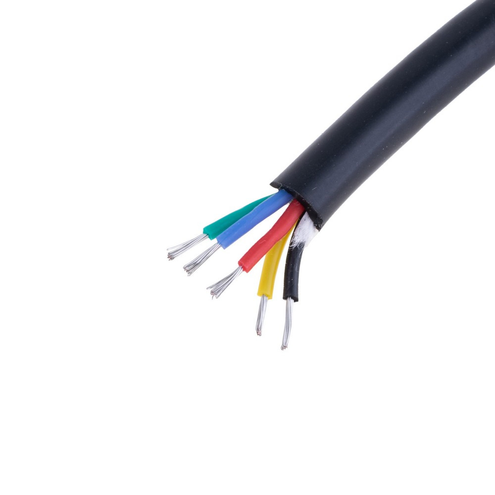Силіконовий провід 5-жильний в чорній оболонці 22AWG(0.3mm2 12/0.18/TS) чорний, червоний, жовтий, зелений, синій, 1м