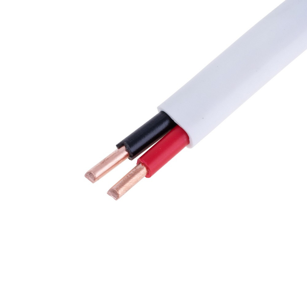 Провід плоский 2x6mm² одножильний в білій оболонці 10AWG (PVC, 2xD2.76mm) чорний, червоний, 1м