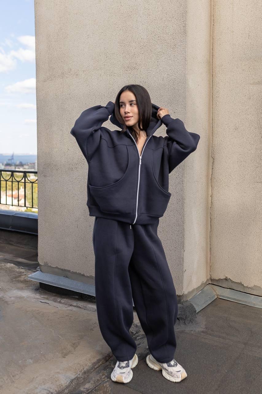 Жіночий теплий базовий костюм у стилі оверсайз на флісі, фото 1