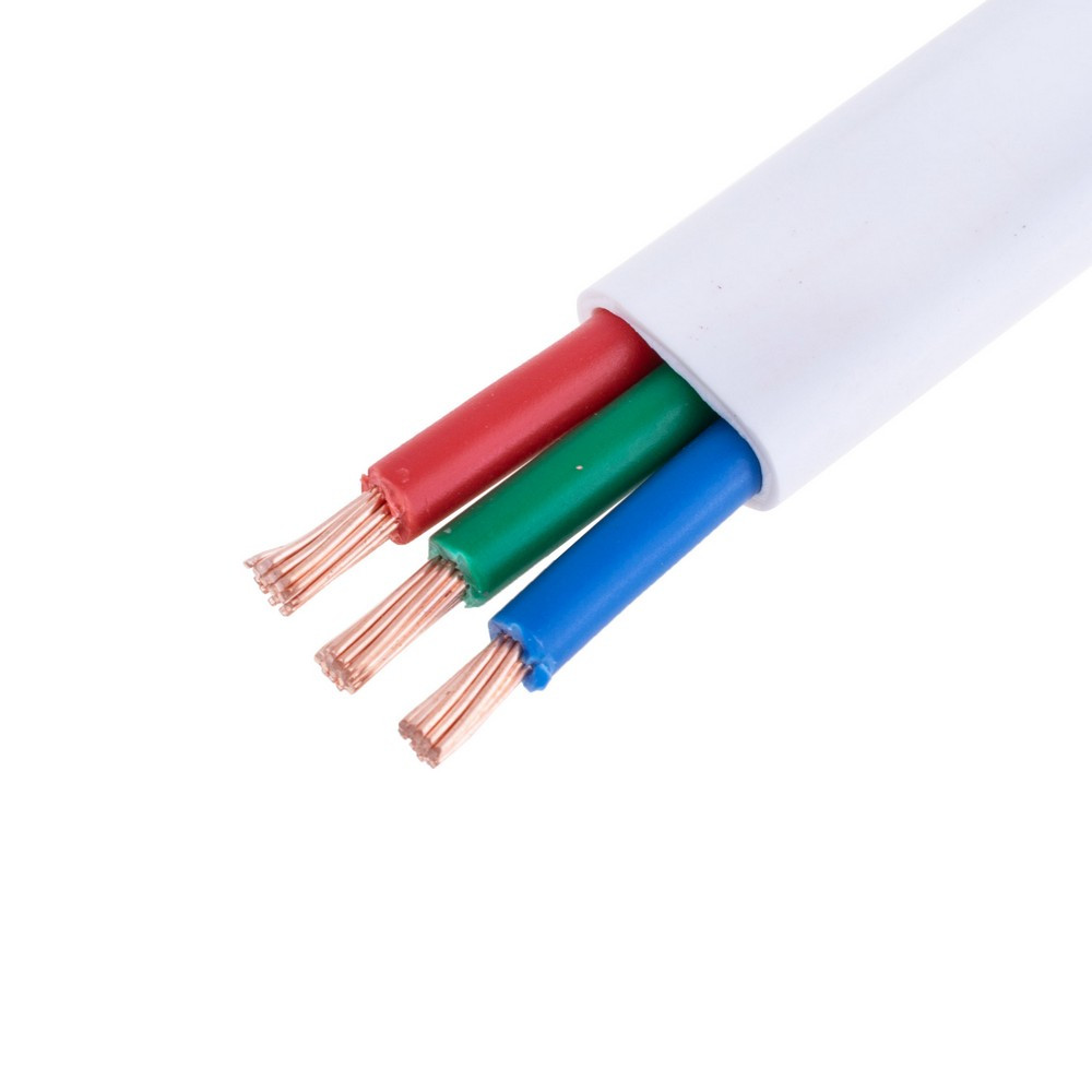 Провід плоский 3x4mm² багатожильний в білій оболонці 12AWG (PVC, 3 x 56xD0.29mm) червоний, зелений, синій, 1м
