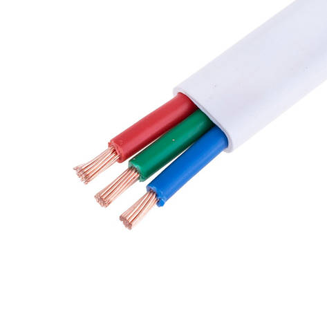 Провід плоский 3x4mm² багатожильний в білій оболонці 12AWG (PVC, 3 x 56xD0.29mm) червоний, зелений, синій, 1м, фото 1