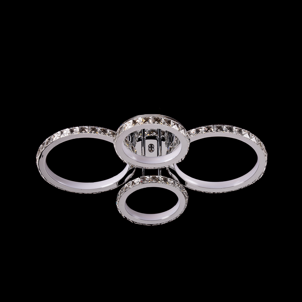 Сучасна LED люстра з кристалами 200Вт – стельовий світильник з кільцями