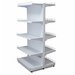 Стелаж двосторонній 1900х750 мм, приставний торговий стелаж, стелаж для промтоварів, стелаж для іграшок, стелаж для взуття