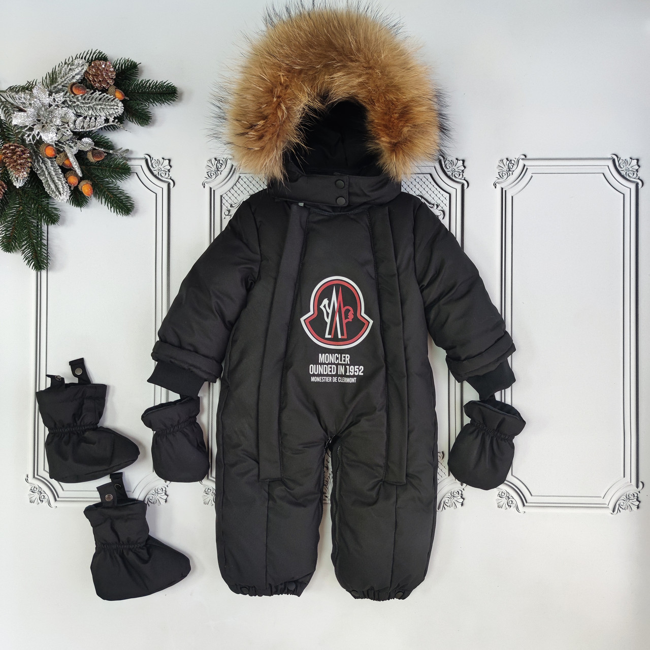 Чорний суцільний комбінезон трансформер Діор для новонароджених