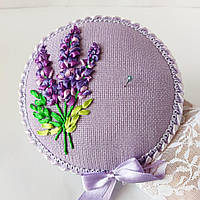 Гольниця текстильна з вишивкою стрічками Лаванда