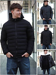 Стильна чоловіча куртка в молодіжному стилі чорного кольору батальних розмірів