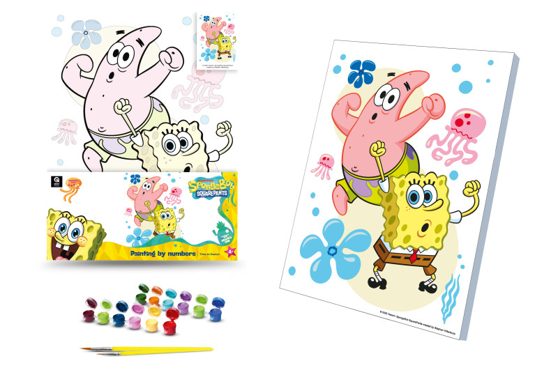 Набір для розпису по номерах Губка Боб Час танцювати 30х40 см qbee, фото 1