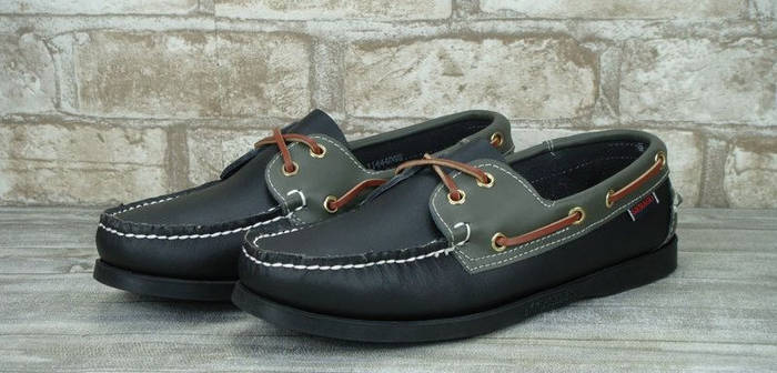 МОКАСИНЫ ТОПСАЙДЕРЫ SEBAGO, КОЖА черные на черной пдошве с оливковыми ...