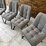 М'який стілець GARDA зі спинкою з ніжно-сірого велюру люкс на металевому чорному каркасі, фото 6