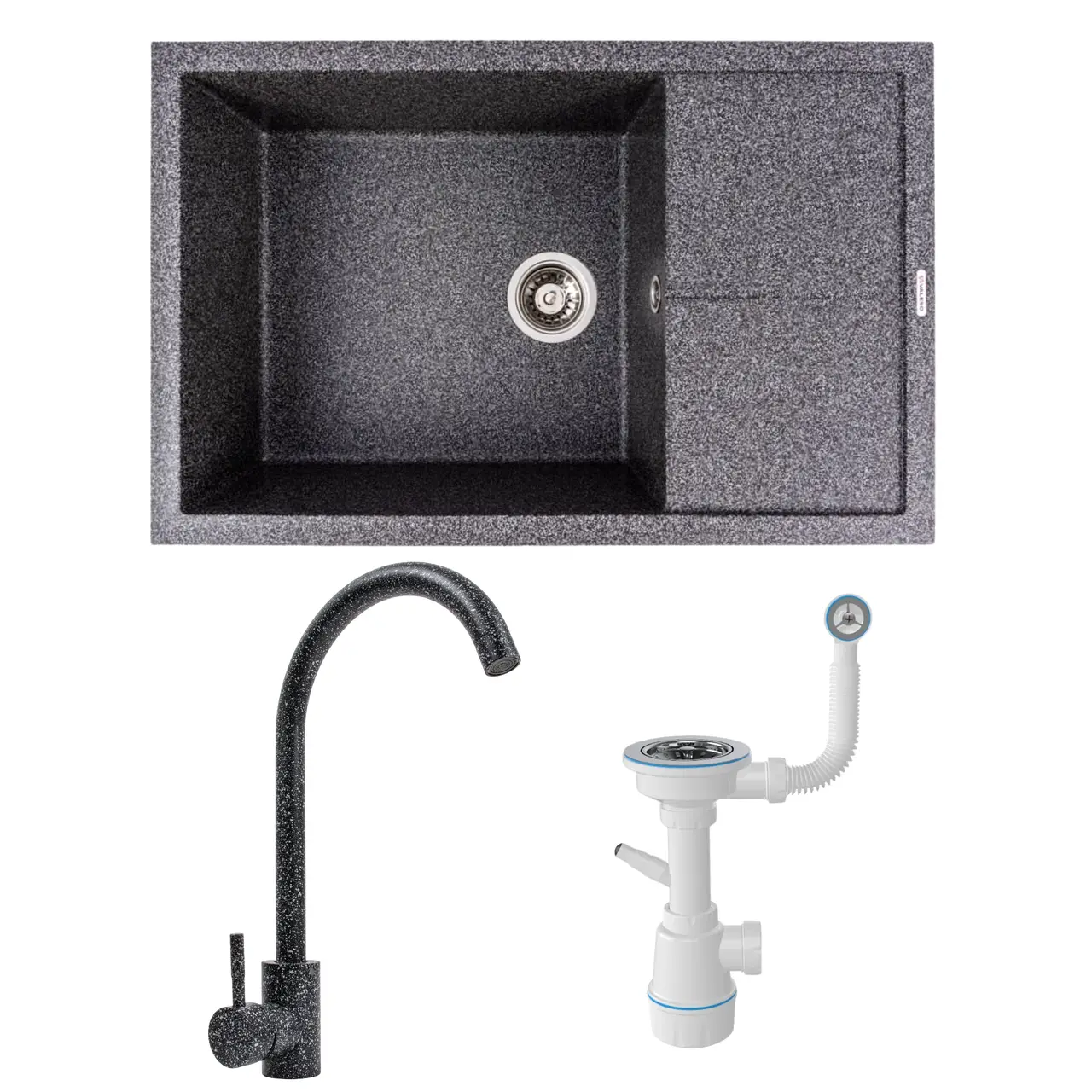 Комплект: мийка VALESO CALYPSO 7950 + змішувач Q411MB + сифон графіт, фото 1