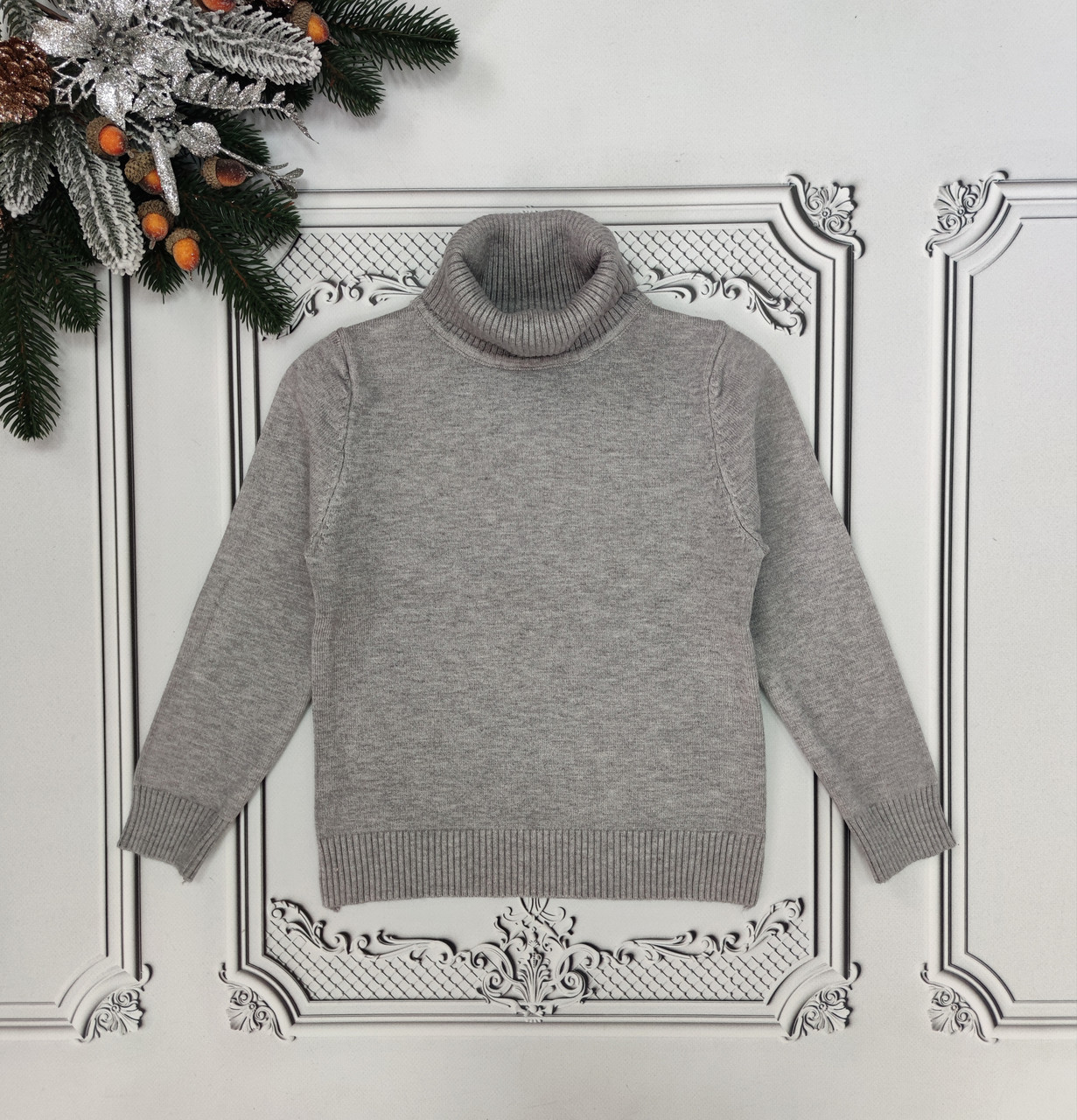Дитячий светр з високим коміром, сірий гольф в'язаний з ангорою