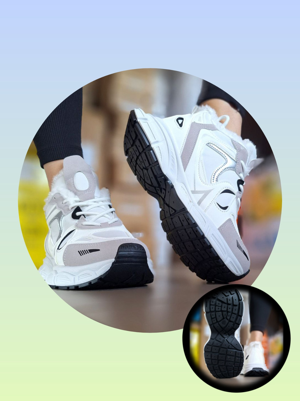 Жіночі зимові кросівки Violeta білі з сірими вставками на хутрі - фото 1 - id-p2766821721