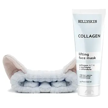 Маска для обличчя HOLLYSKIN Collagen Face Mask + Пов’язка косметична, 100 мл (0068h)