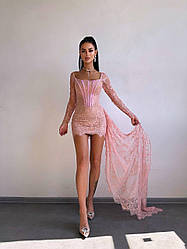 Ефектна вечірня жіноча мереживна сукня зі шлейфом Smb9484