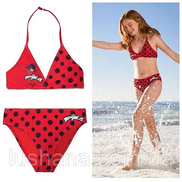 Дитячий роздільний окремий купальник Леді Баг на дівчинку р.158-164, фото 1