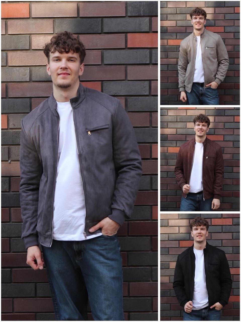 Замшева чоловіча куртка у великих розмірах коричневого кольору, фото 1