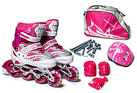 Комплект дитячих роликів "Happy" із захистом і шоломом Розміри 29-33 Рожевий