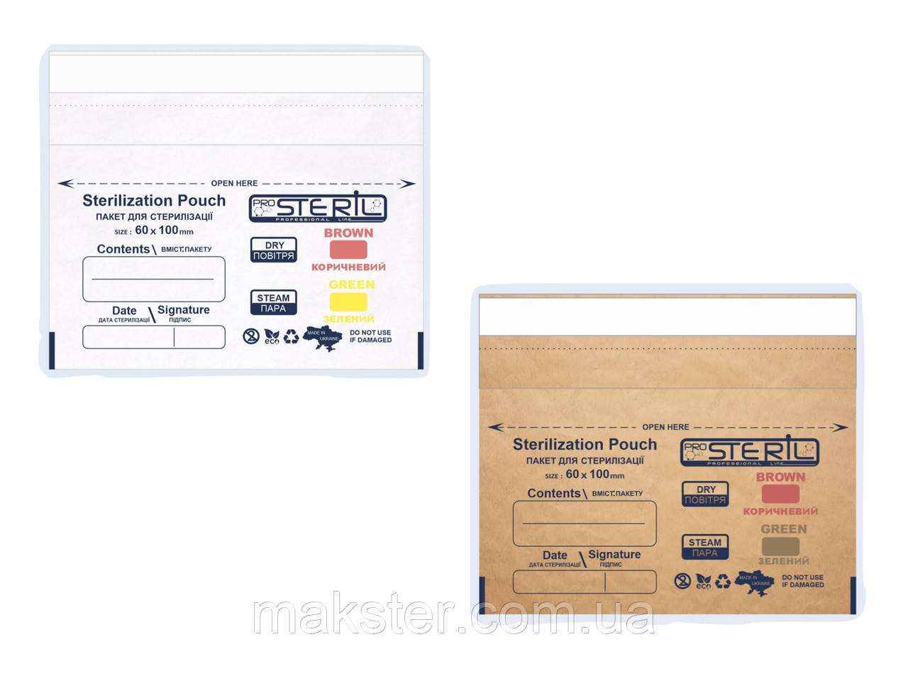 Крафт-пакети для стерилізації (універсальні) Prosteril, білі, 60×100 мм 100 шт/уп