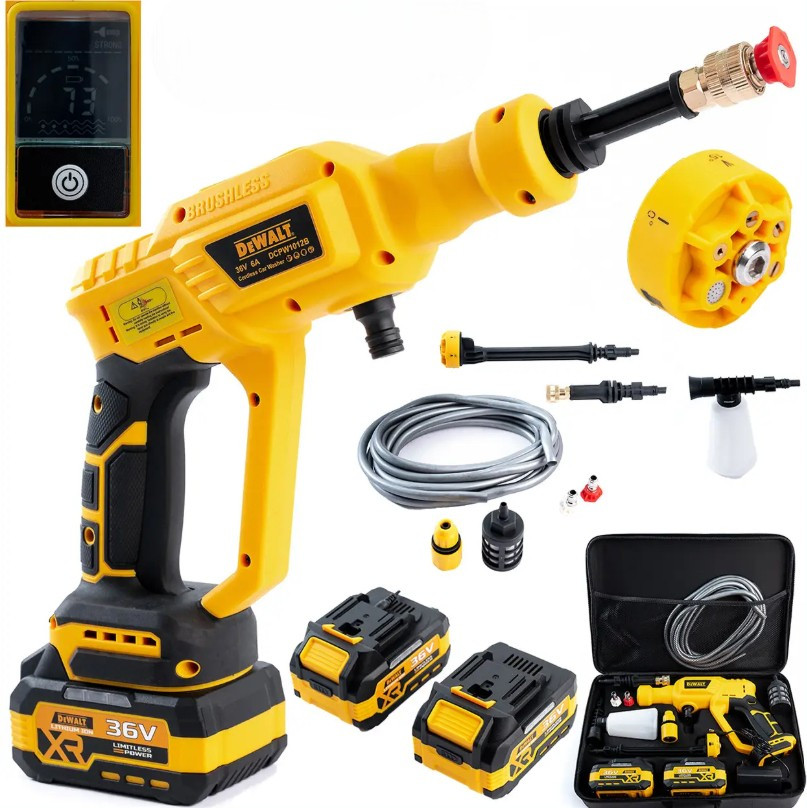 Акумуляторна безщіткова мийка DeWalt ( 36V 6 Ah 40 барів) Ручна автомийка Девольт з дисплеєм, фото 1