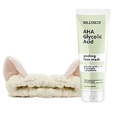 Маска для обличчя HOLLYSKIN Glycolic AHA Acid Face Mask + Пов’язка косметична, 100 мл (0065h)