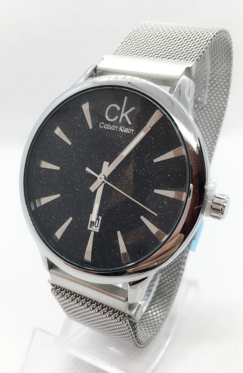 Годинники жіночі наручні з датою на браслеті-кольчуга Срібло з чорним ( код: IBW667SB )