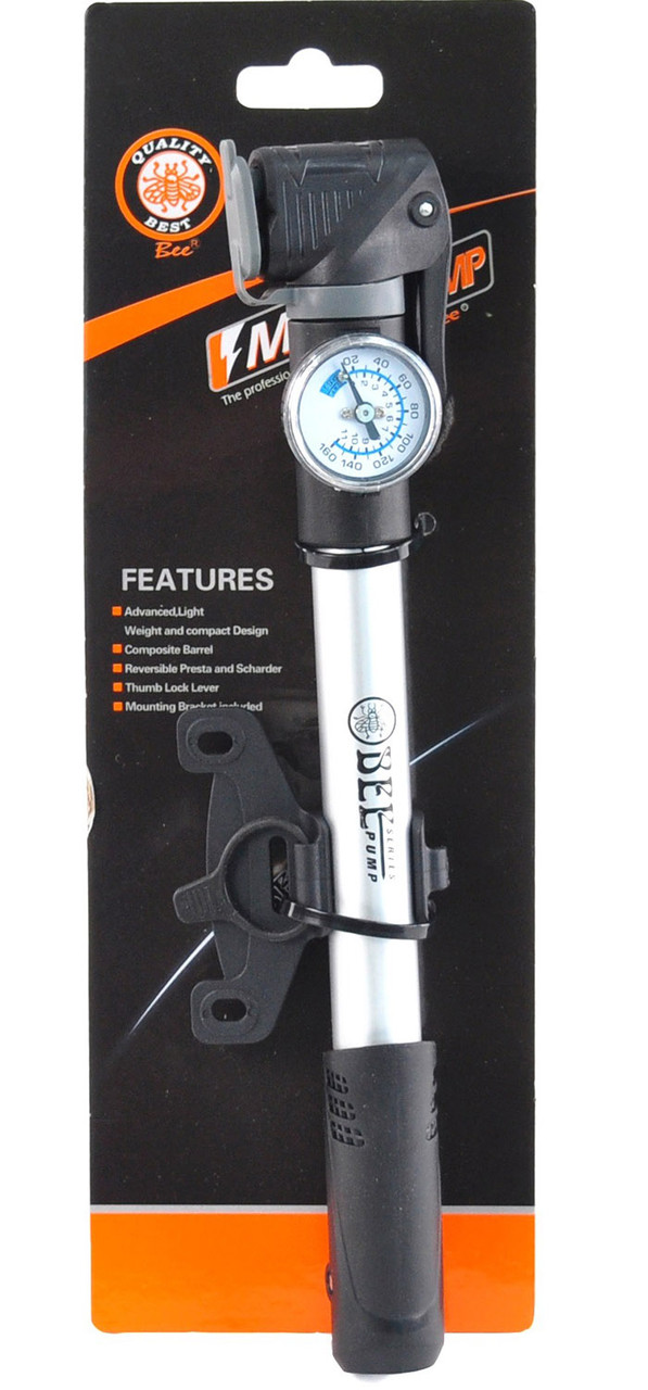 Велосипедний насос BEE M21B-03 із манометром, вентилі AV/FV подвійна головка, фото 1