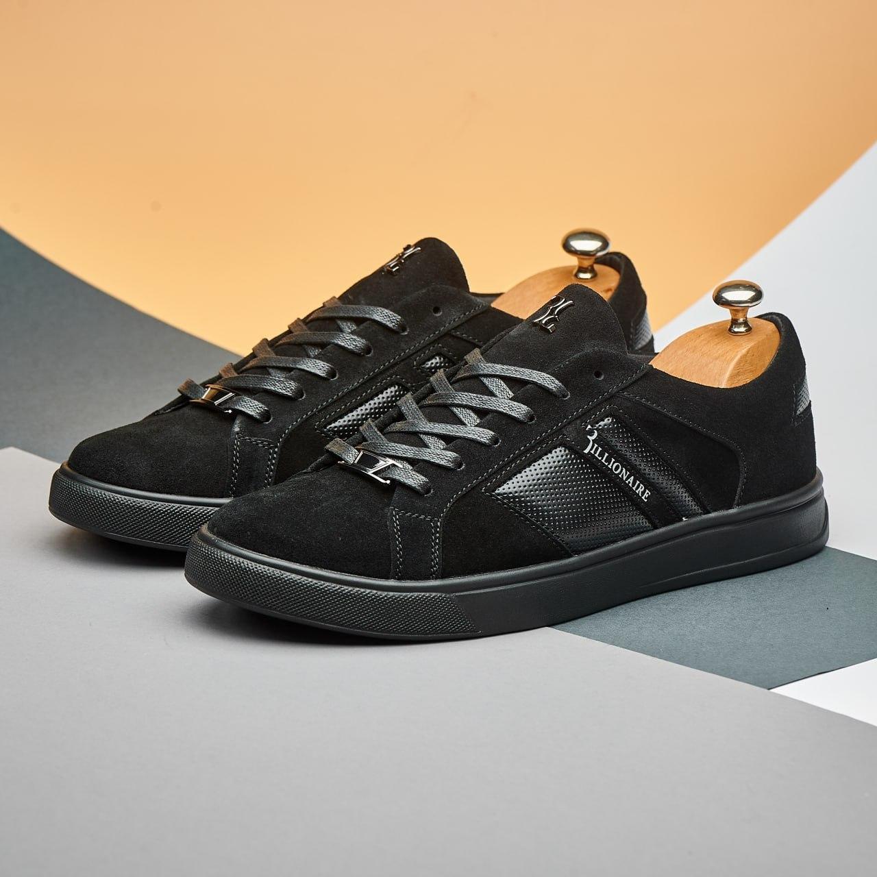 Чоловічі замшеві кеди (натуральна замша) чорні демісезонні, кеди для чоловіків на весну осінь, розмір 40-45, фото 1