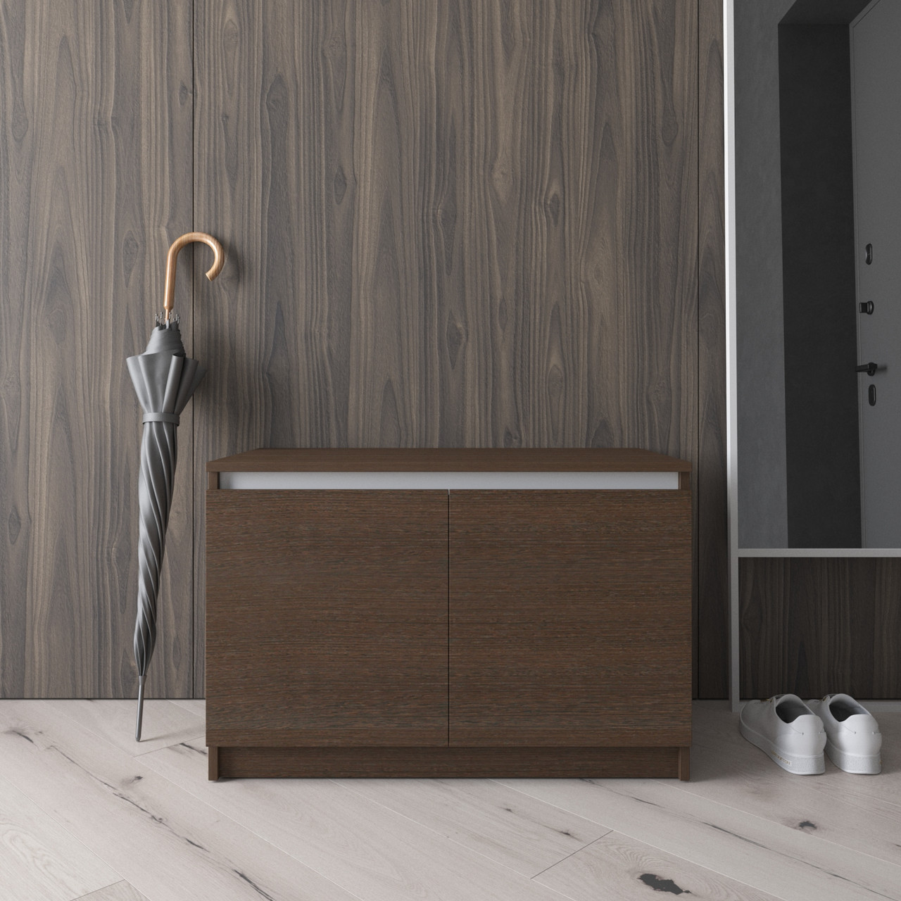 Тумба під взуття у кольорі венге з білою планкою на 2 полиці 80×40×53 см, фото 1