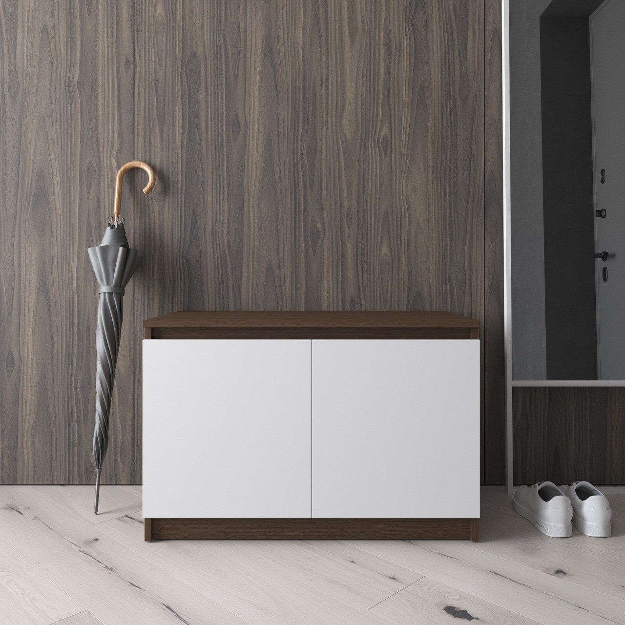 Тумба під взуття венге з білим фасадом на 2 полиці габаритами 80×40×53 см, фото 1