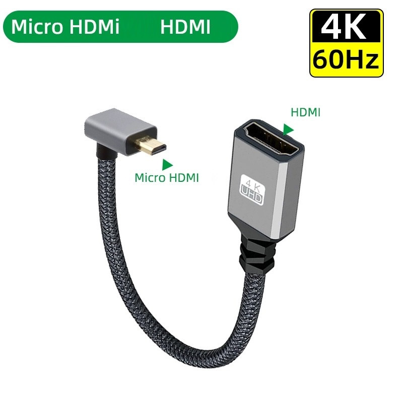 Кутовий кабель HDMI мікро - HDMI 2.0 mama 90 град. microhdmi верхній  кут 90 градусів, фото 1