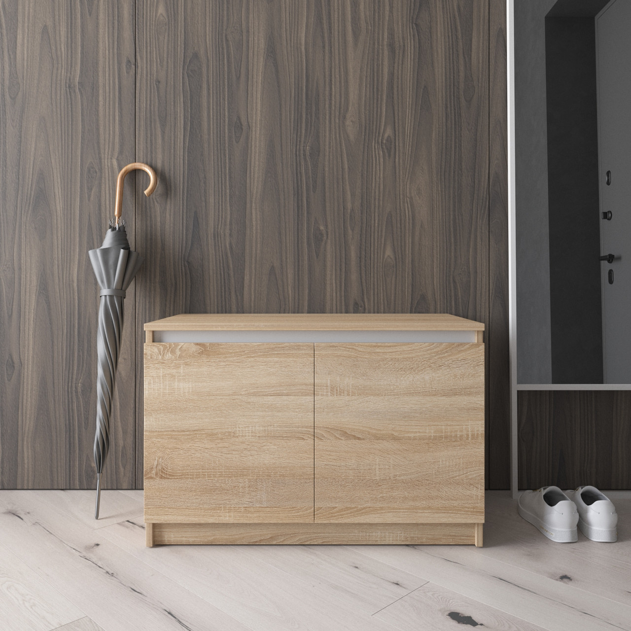 Тумба під взуття колір дуб сонома з білою планкою на 2 полиці 80×40×53 см, фото 1