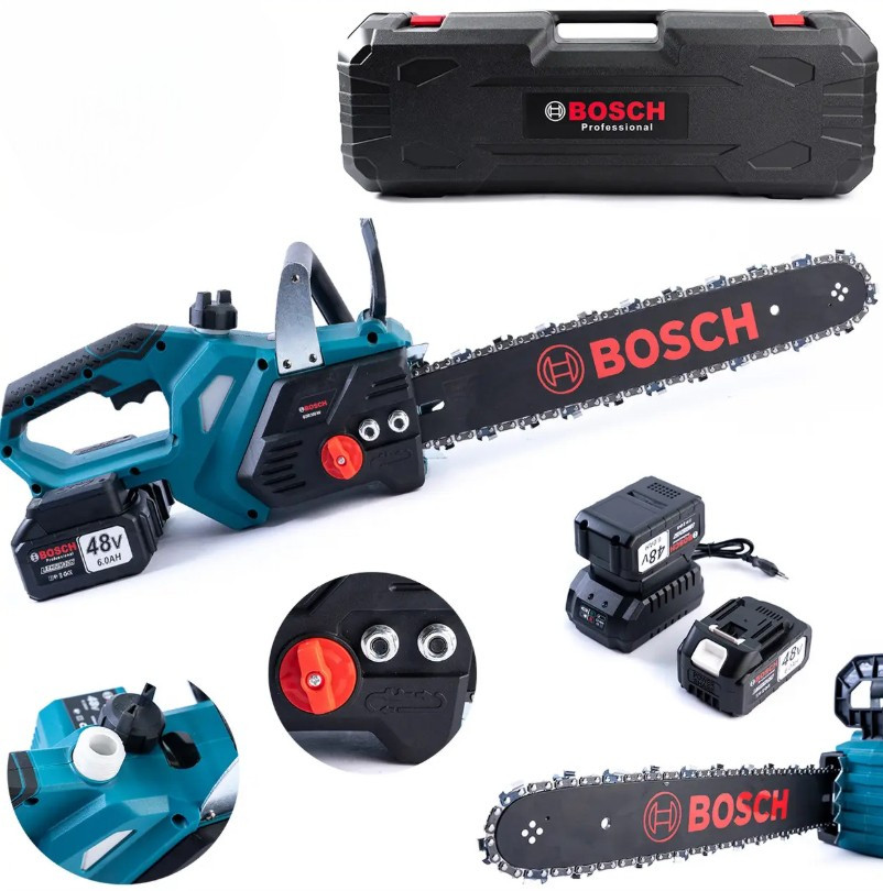 Безщіткова акумуляторна пила BOSCH (48V, 6 Ah) Потужна пила Бош із шиною 40 см для дров, фото 1