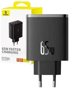 Зарядний пристрій мережевий Baseus OS-Cube Pro 2xUSB-C + USB-A 65W чорний