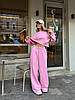 Рожевий стильний жіночий базовий костюм 2-ка: укорочений Кроп-світшот і широкі Штани на гумці, фото 6