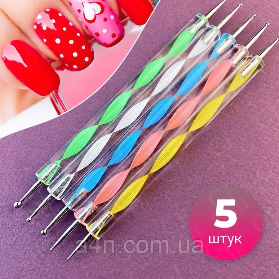 Двосторонній дотс для дизайну нігтів / інструмент для манікюру (комплект 5 шт.), фото 1