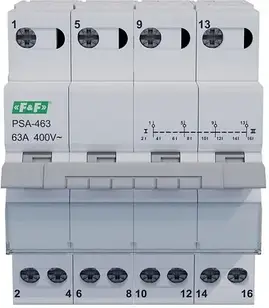 Пристрій безпеки F&F Модульний перемикач мережі агрегат 1-0-2 63A PSA463
