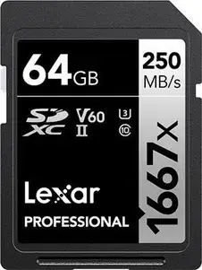 Карта пам'яті Lexar Pro 1667X SDXC 64GB 250R/80W UHS-II U3 Class 10 (LSD64GCB1667)