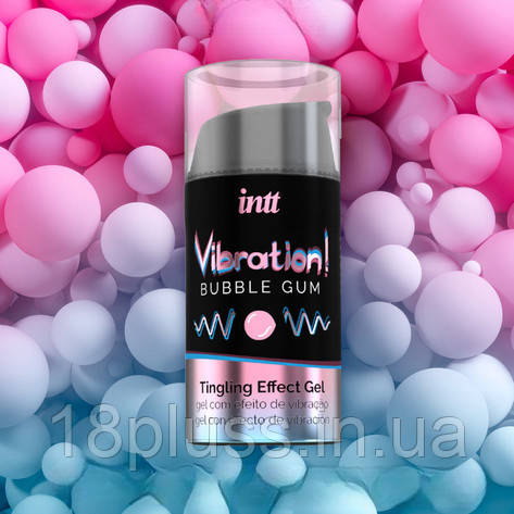 Рідкий вібратор з ароматом жувальної гумки для чоловіків та жінок Intt Vibration! Bubble Gum, 15 мл, фото 1