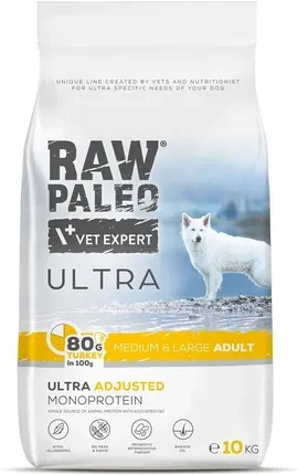 Корм для собак RAW PALEO ULTRA TURKEY ADULT MEDIUM/LARGE, сухий корм з індичкою для дорослих собак середніх і великих порід, 10 кг, фото 1