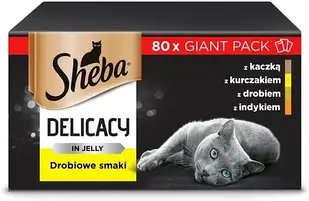 Корм для котів (консерва) Sheba Delicacy, м'ясні шматочки в желе з качкою та куркою