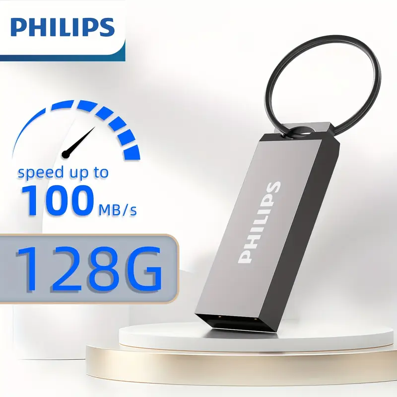 USB Флешка Карта пам'яті PHILIPS Брелок Накопичувач 128Гб металева для комп'ютера E9 чорна, фото 1