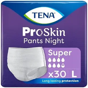 Гігієнічний засіб TENA Pants ProSkin Super Night, поглинаючі трусики, L, 30 шт.