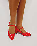 Підліткові червоні туфлі на підборах з ремінцем 38 39, фото 3