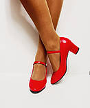 Підліткові червоні туфлі на підборах з ремінцем 38 39, фото 4