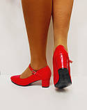 Підліткові червоні туфлі на підборах з ремінцем 38 39, фото 5